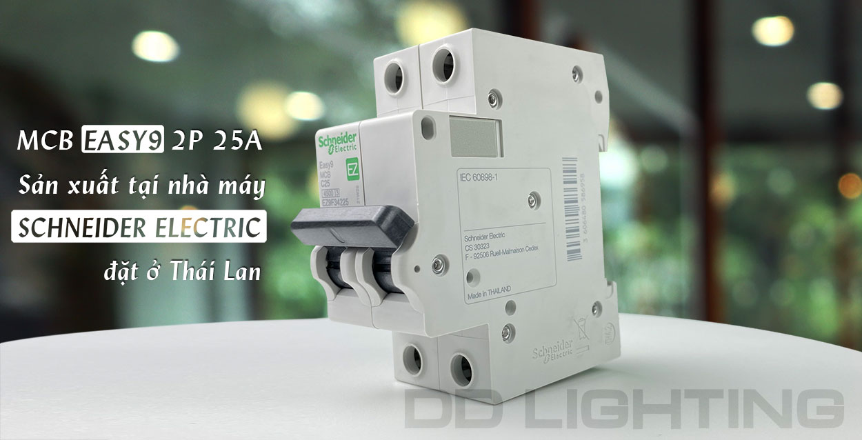 Át cài Schneider 2P 25A Easy9 sản xuất tại Thái Lan